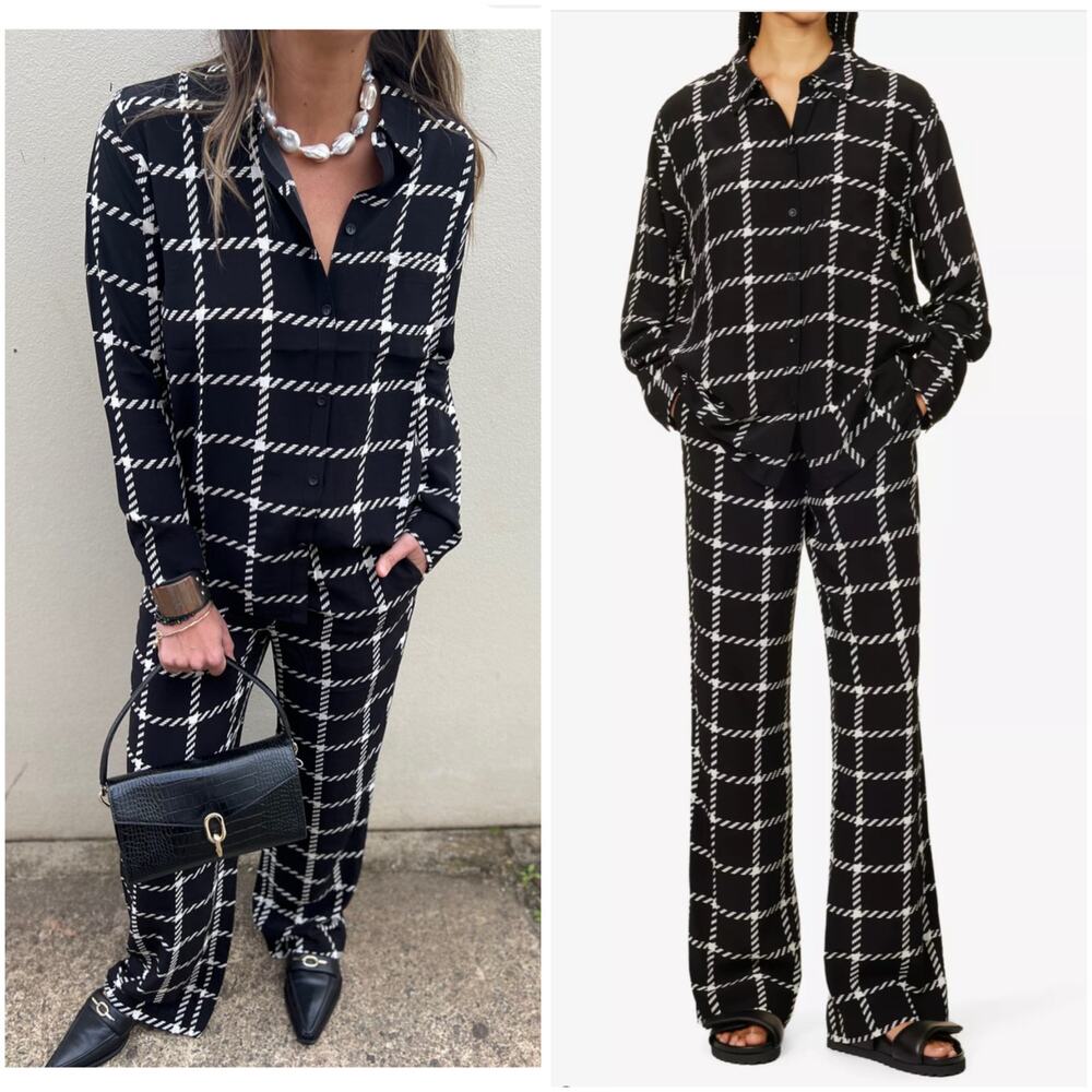 Anine Bing Black Plaid Printed Owen Pants XS / Small - Picture 2 of 7